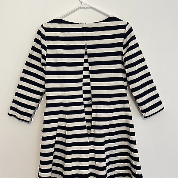 ELIZA J Navy Blue White Striped Square Neck 3/4 Sleeve Mini Fit & Flare Dress 8 - Picture 9 of 12